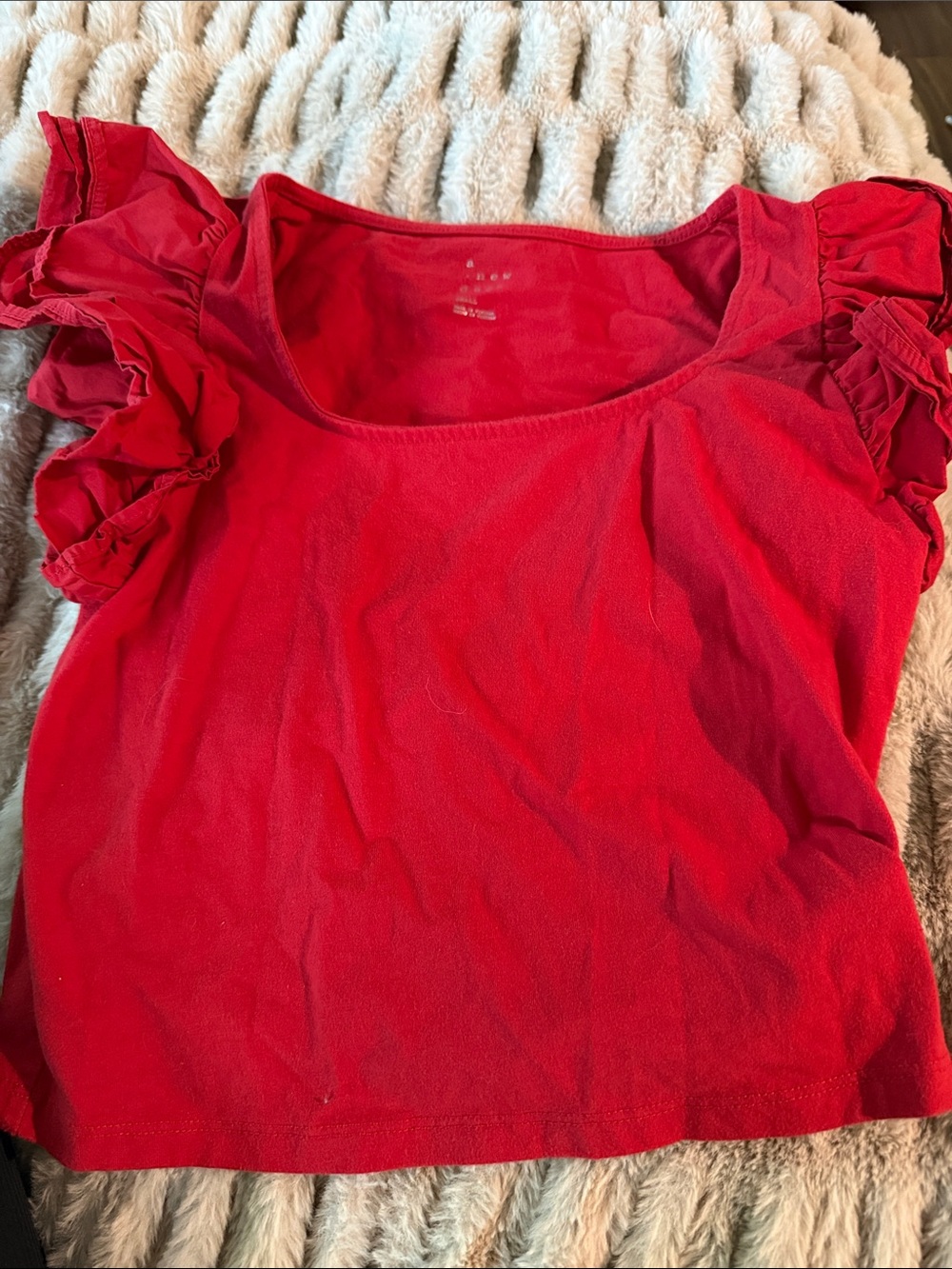 a new day Red Ruffle Sleeve Scoop Top